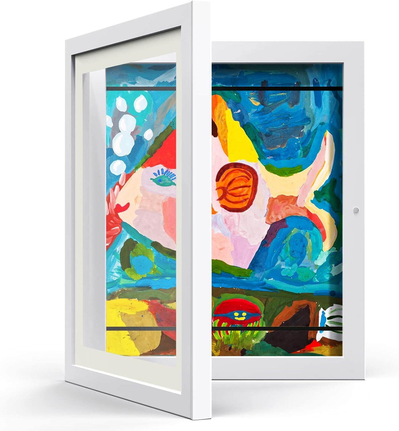 A3 Kids Art Frame Wooden Artwork Display Children Drawing Storage Holds 150 Pictures (White)