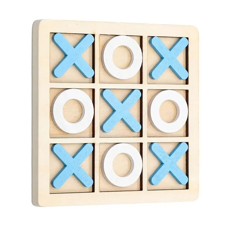 Wooden Tic Tac Toe Noughts and Crosses XO Chess Board Game Set (Blue)