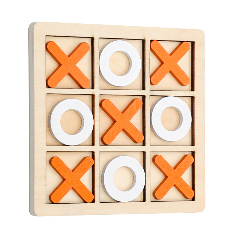 Wooden Tic Tac Toe Noughts and Crosses XO Chess Board Game Set (Orange)