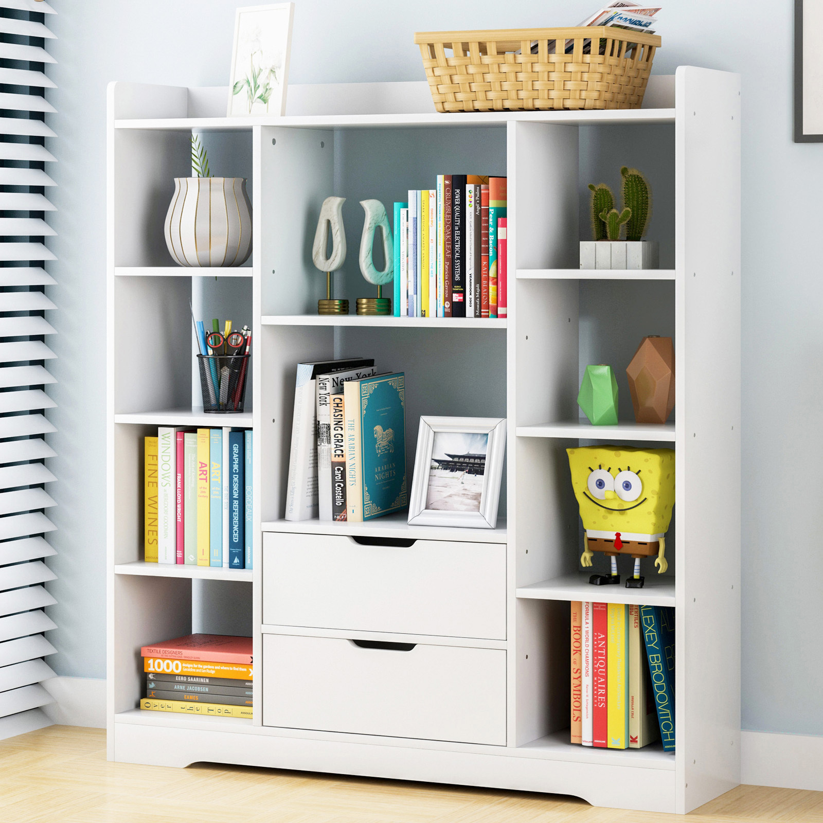 Eden Wardrobe Cupboard Bookshelf with Drawer Furniture (White)