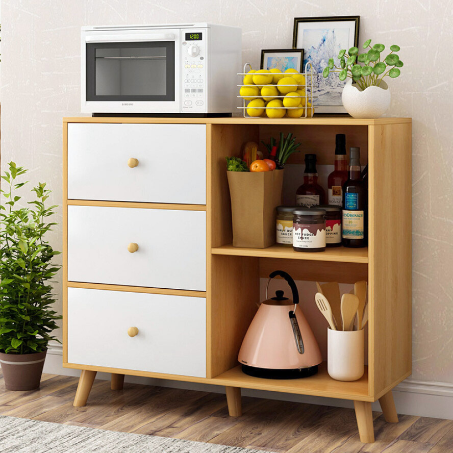 Universal Large Storage Shelf Cabinet Buffet Sideboard with Drawers (Oak)