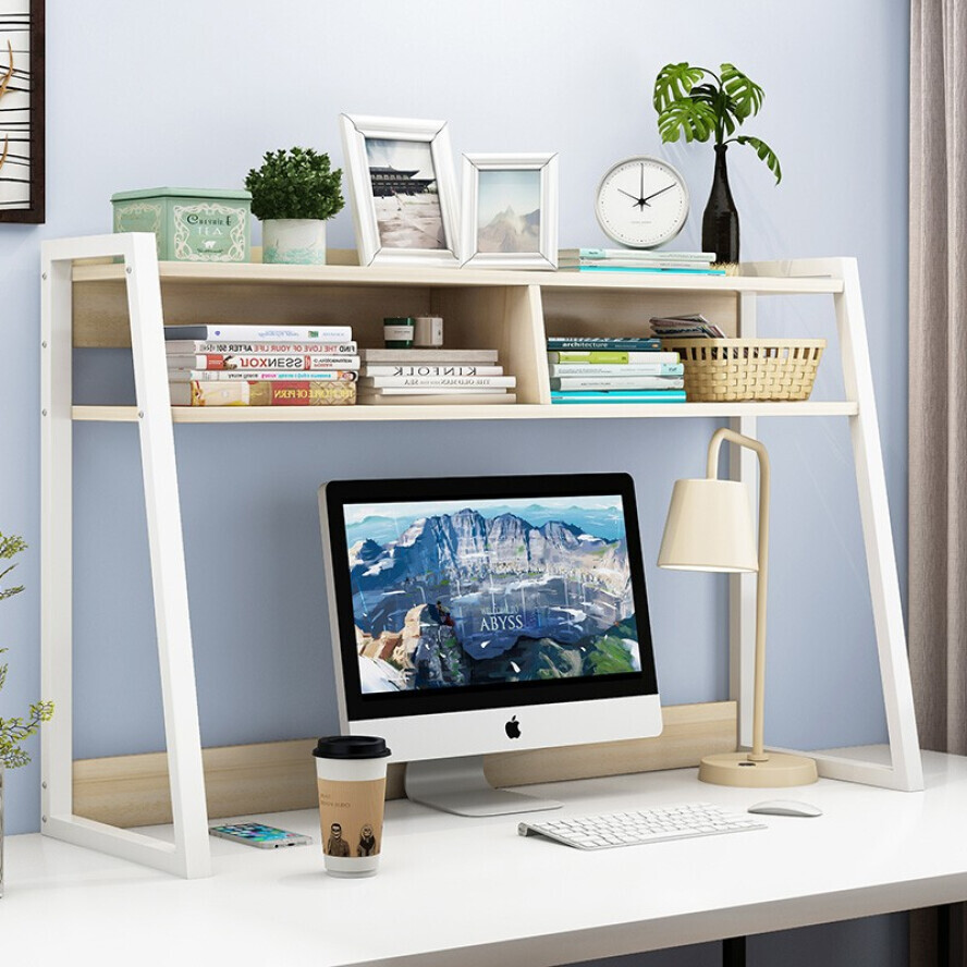 Zion Large Versatile Desk Hutch Storage Shelf Unit Organizer (White Oak)
