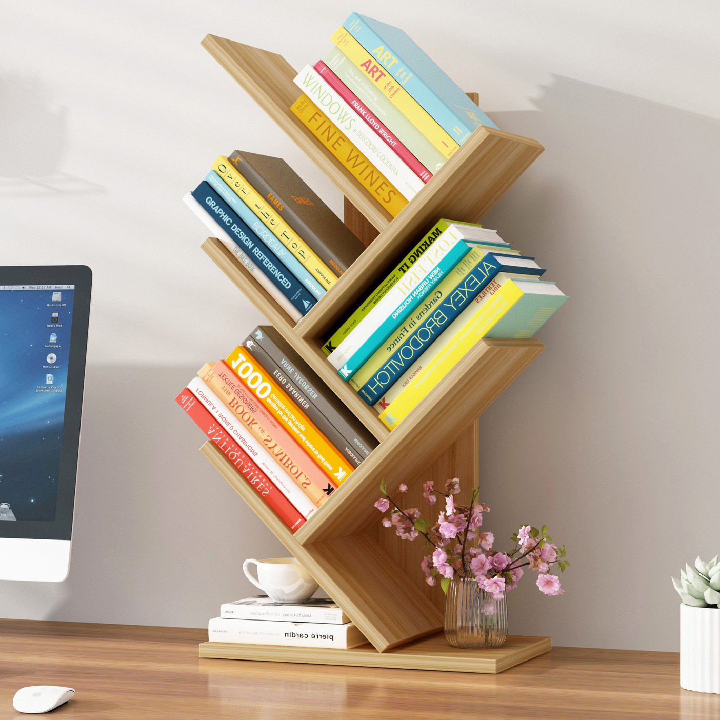 Resort 5 Shelving Bookshelf Display Cabinet Shelf Bookcase Desktop Organizer (Oak)