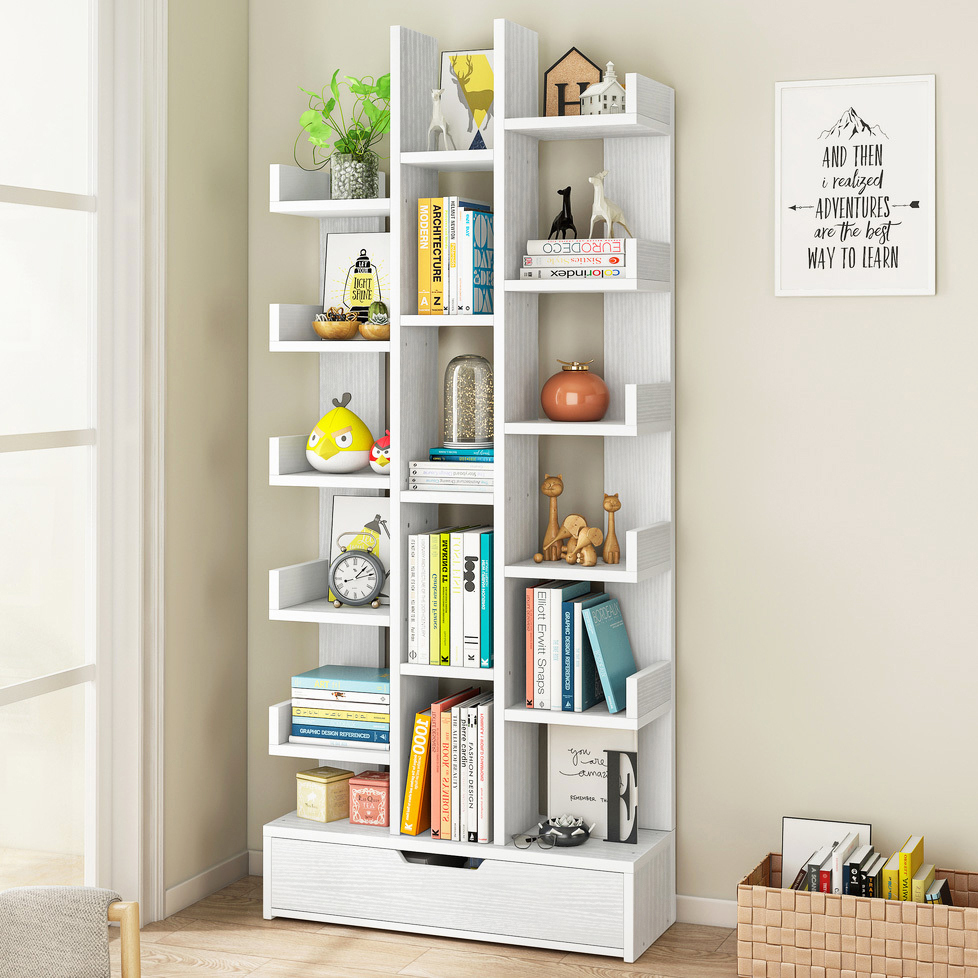 18-Shelf Brilliance Bookshelf Display Cabinet Shelf Bookcase Storage Organizer (White)