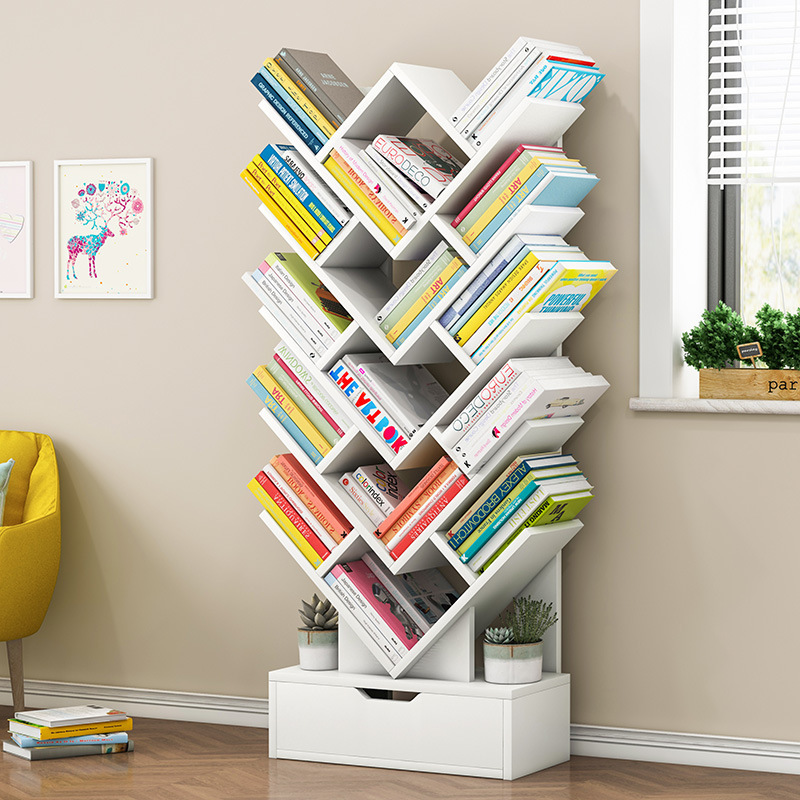 15 Shelving Bookshelf Display Cabinet, White Bookcase Organizer