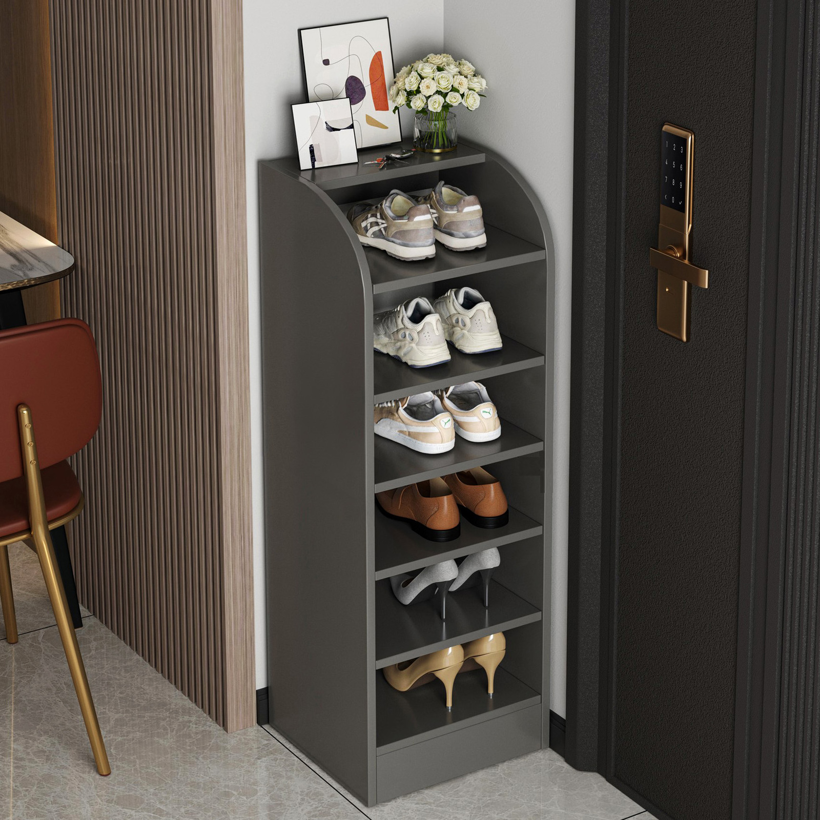 7-Tier Spacious Shoe Rack Wooden Storage Organizer Cabinet (Charcoal)