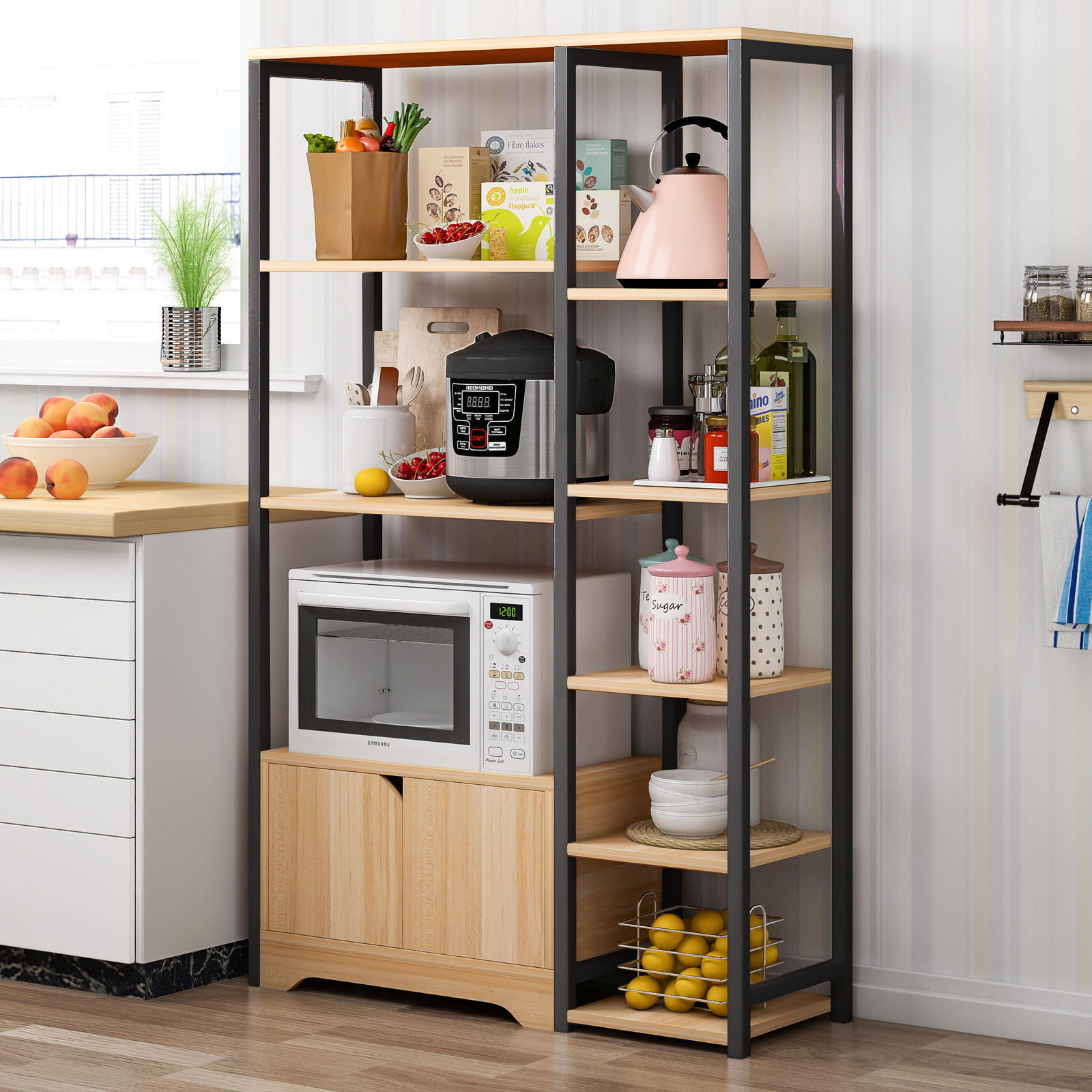 Urbane Combination Organizer Double Cabinet Kitchen Storage Shelf (Oak & Black)