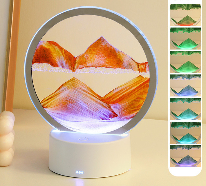 3D Moving Sand Art Colour-changing LED Table Lamp Sandscape Night Light (Yellow)