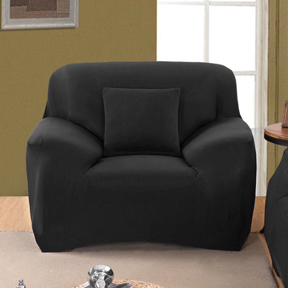 Sofa Cover Stretch Set: Lounge Couch & Cushion Protector (Black, Single Seater)