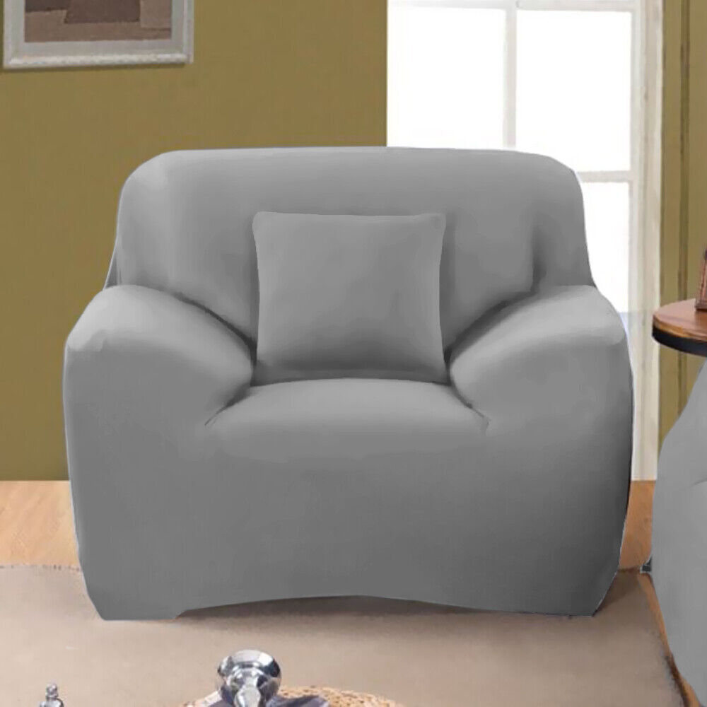 Sofa Cover Stretch Set: Lounge Couch & Cushion Protector (Grey, Single Seater)