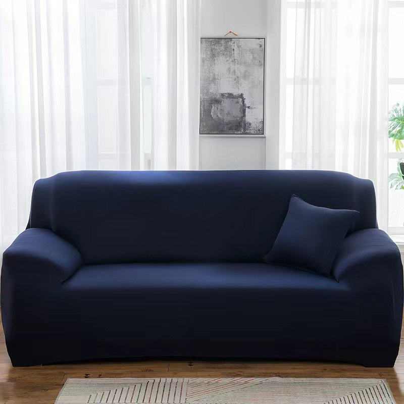 2-Seater Sofa Cover Stretch Set: Lounge Couch & Cushion Protector (Navy)