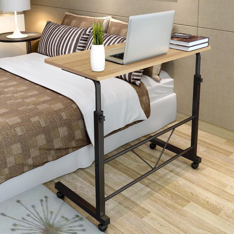 Adjustable Portable Sofa Bed Side Table Laptop Desk with Wheels (Oak)