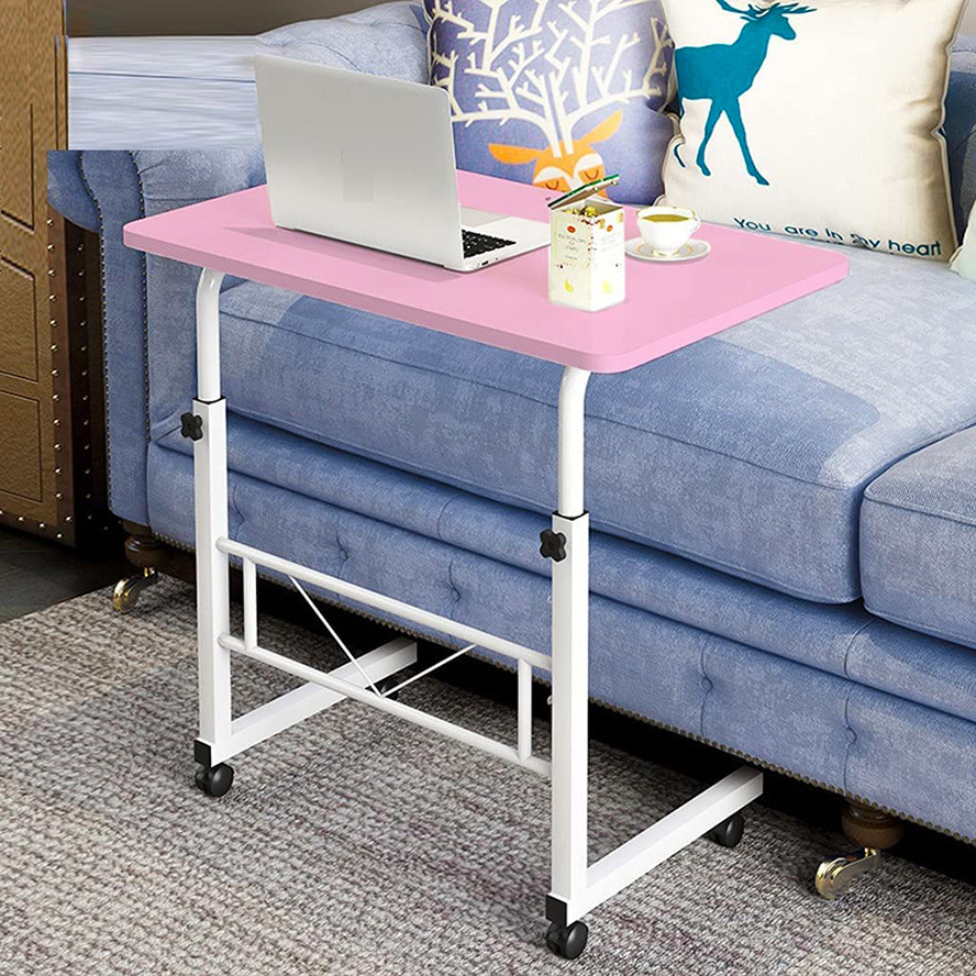 Adjustable Portable Sofa Bed Side Table Laptop Desk with Wheels (Pink)