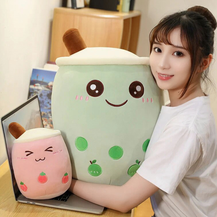 Large Bubble Tea Plush Toy Boba Cuddly Doll Pillow Cushion - 50cm, Green