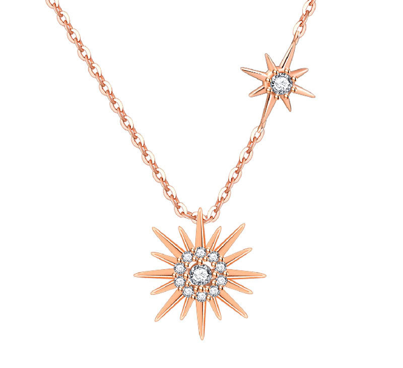 S925 Sterling Silver CZ Diamond Sun Pendant Rose Gold Necklace
