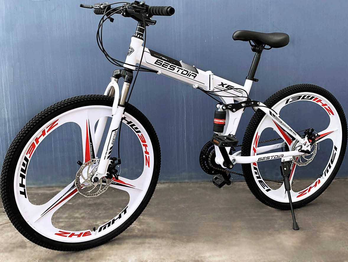 Folding Mountain Bike for Adults 26 Inch Wheels 21 Speed Dual Disc Brakes Full Suspension Foldable Bikes Mens Bicycle 