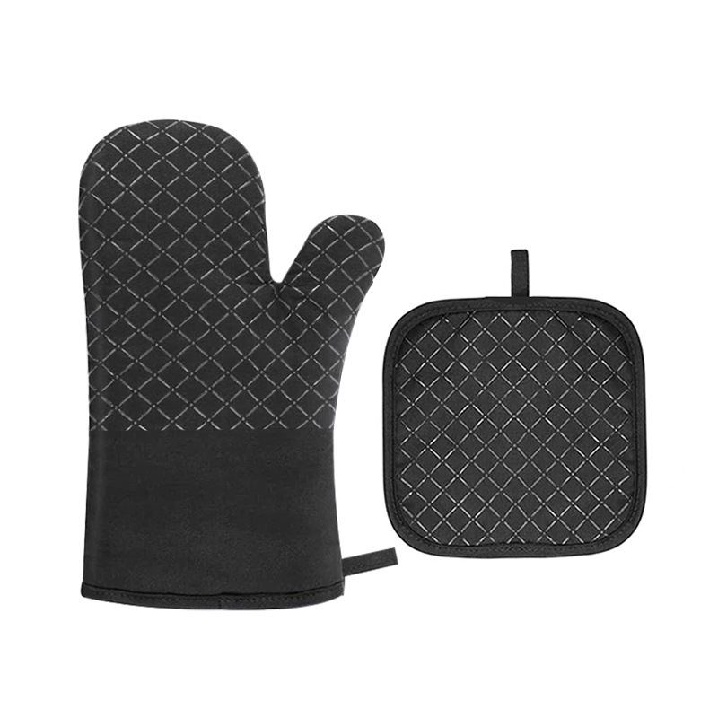 2-Piece Oven Mitts and Pot Holder Heat Resistant Glove Non-Slip Silicone Kitchen Set