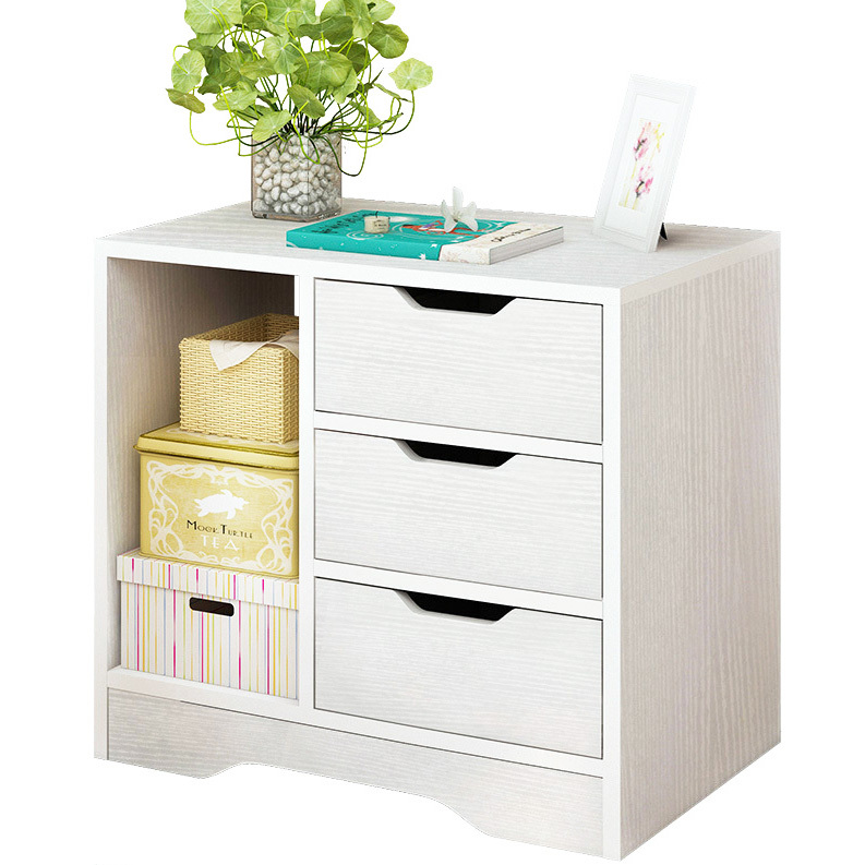 Zest 3 Drawer Cabinet and Shelf Utility Side Table (White)