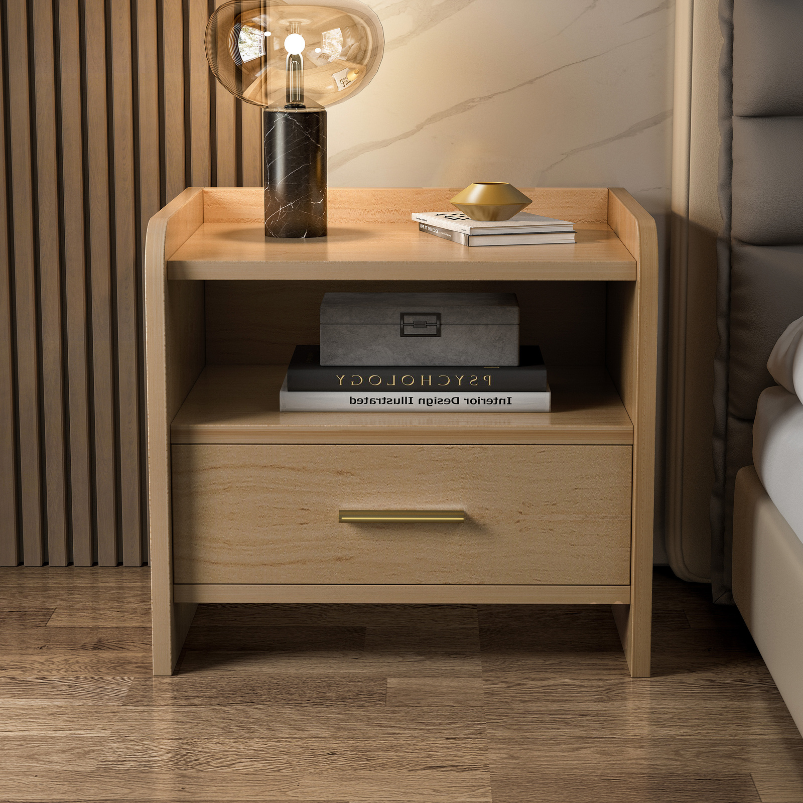 Serene Bedside Table Nightstand with Drawer (Oak)