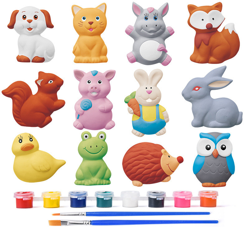 Plaster Painting Set Paint Your Own Figurines Arts and Crafts DIY Toy Kit (Animals)