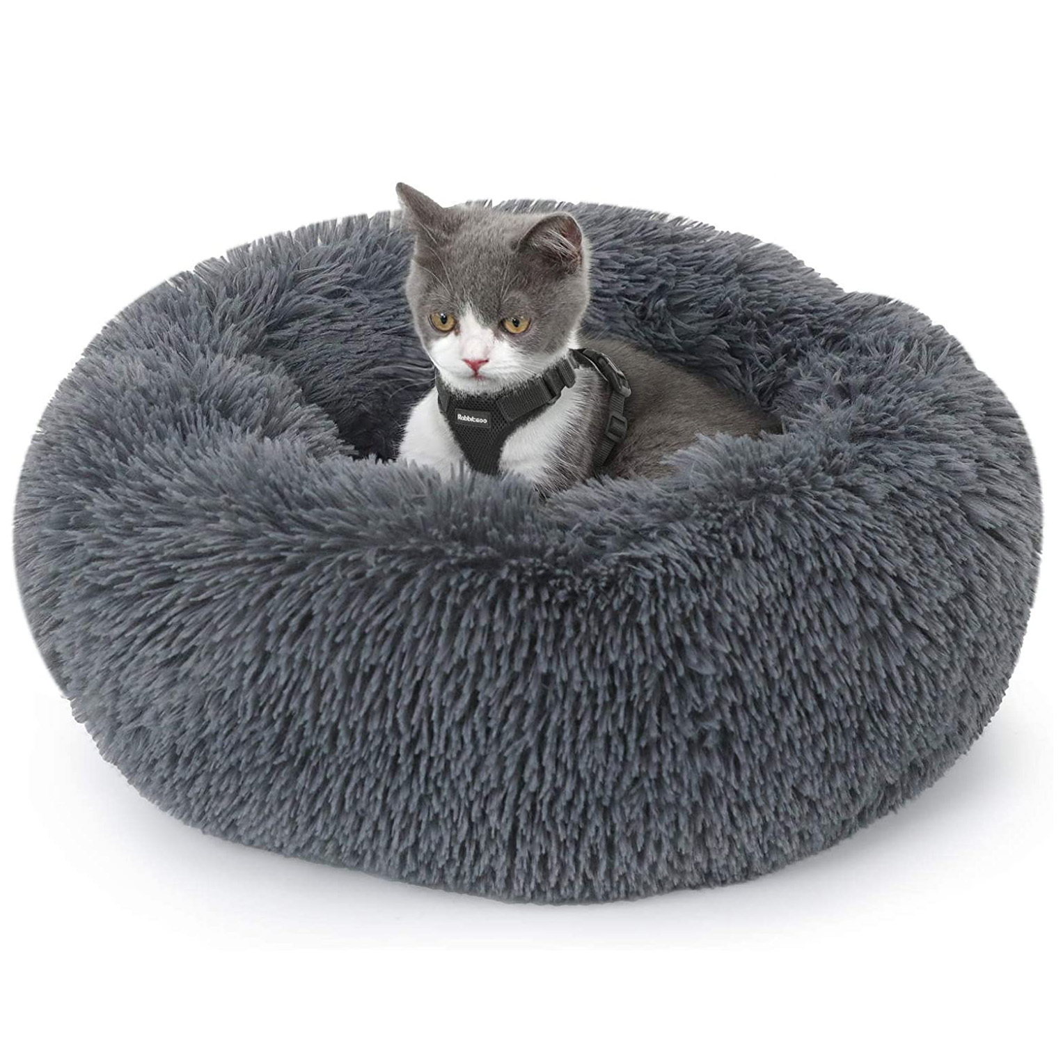 Cozy Plush Soft Fluffy Pet Bed Dog Cat Bed (Dark Grey, 50cm)