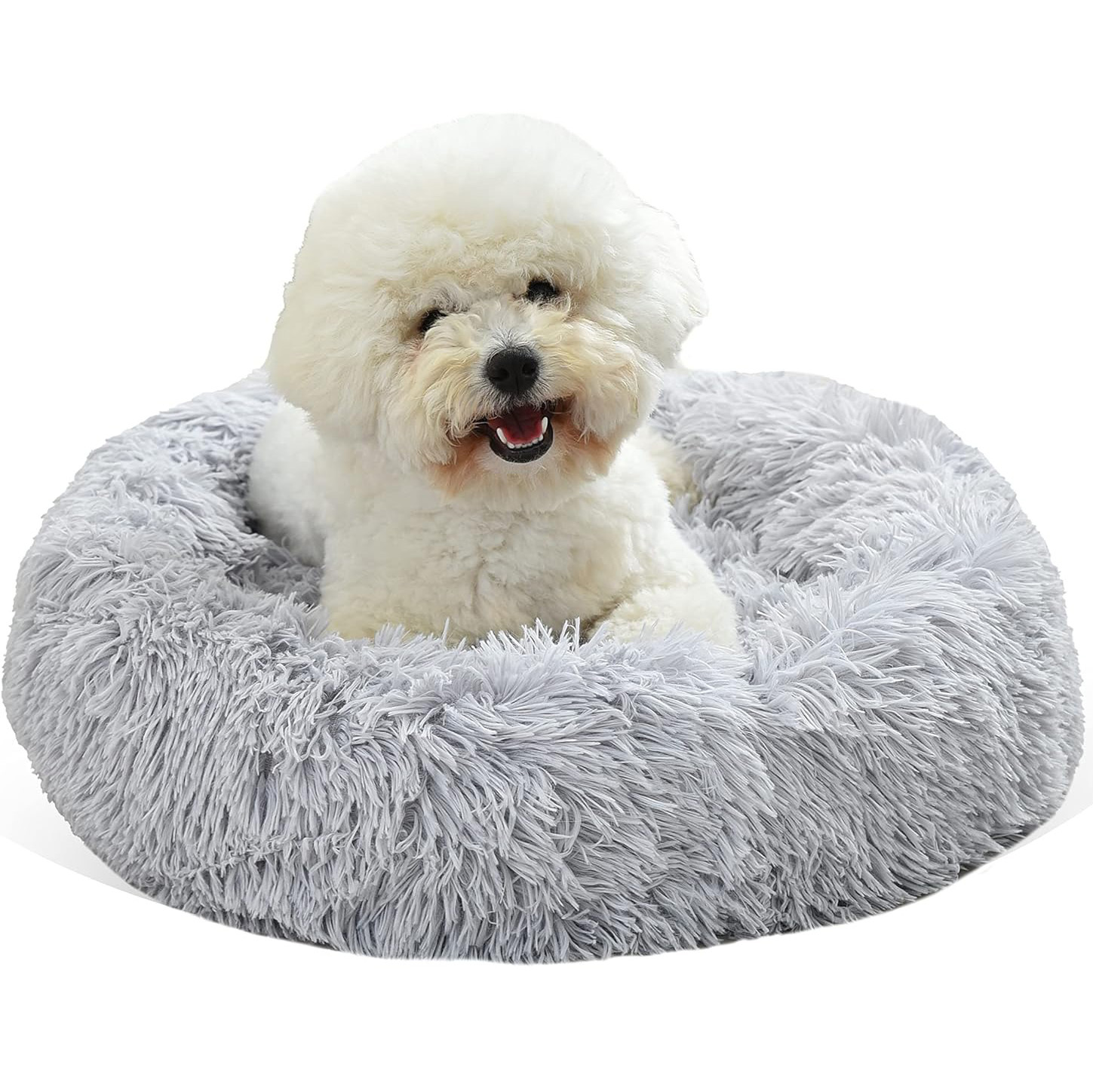 Cozy Plush Soft Fluffy Pet Bed Dog Cat Bed (Light Grey, 40cm)