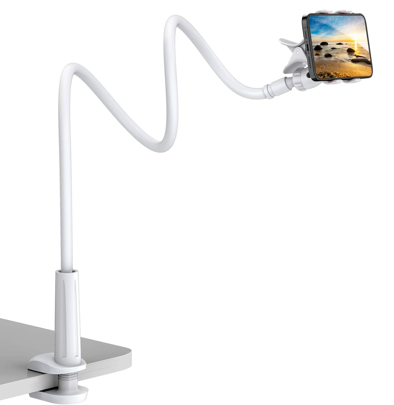 Universal 360° Flexi Clip Mobile Phone Holder Bed Desk Mount Lazy Stand - White