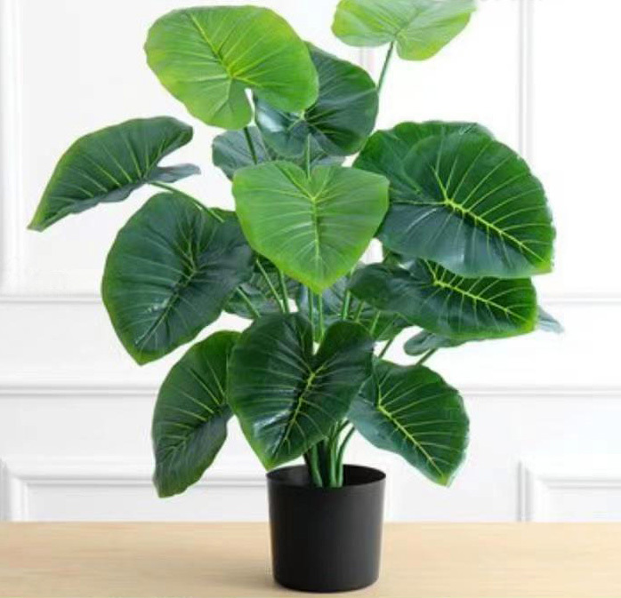 Pack of Two 18-Leaf Real Touch Artificial Elephant's Ears Plants Alocasia Trees In Pots