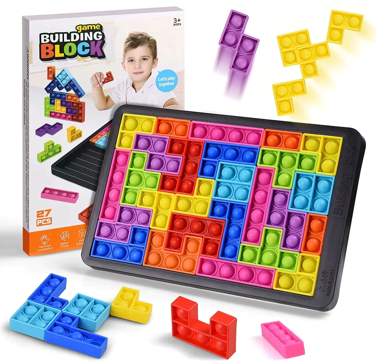 27 PCS Pop It Tetris Puzzle Board Game Building Blocks Toy Set
