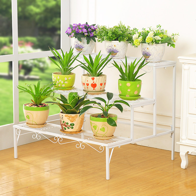 3-tier Metal Garden Plant Stand Shelf Display Rack Flower Pot Holder Storage Organizer (White)