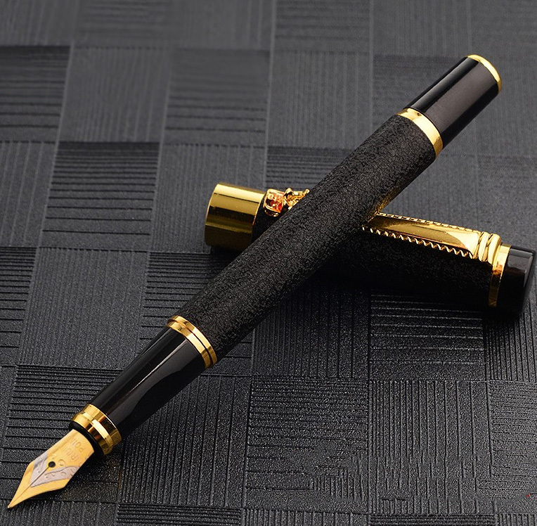 Classic Designer Dragon Metal Ink Fountain Pen (Black Frosted)