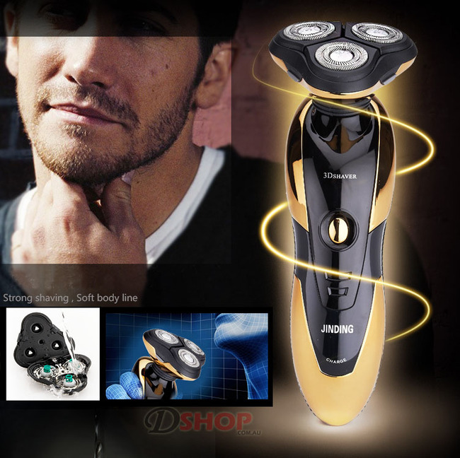 3D Floating 3-Head Rotating Rechargeable Electric Shaver (Gold)