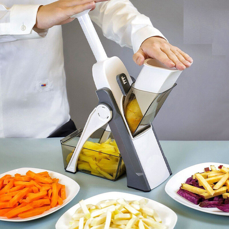 Safe Slice Mandoline Slicer Kitchen Chopper Food Processor Vegetable Dicer Cutter (Grey)