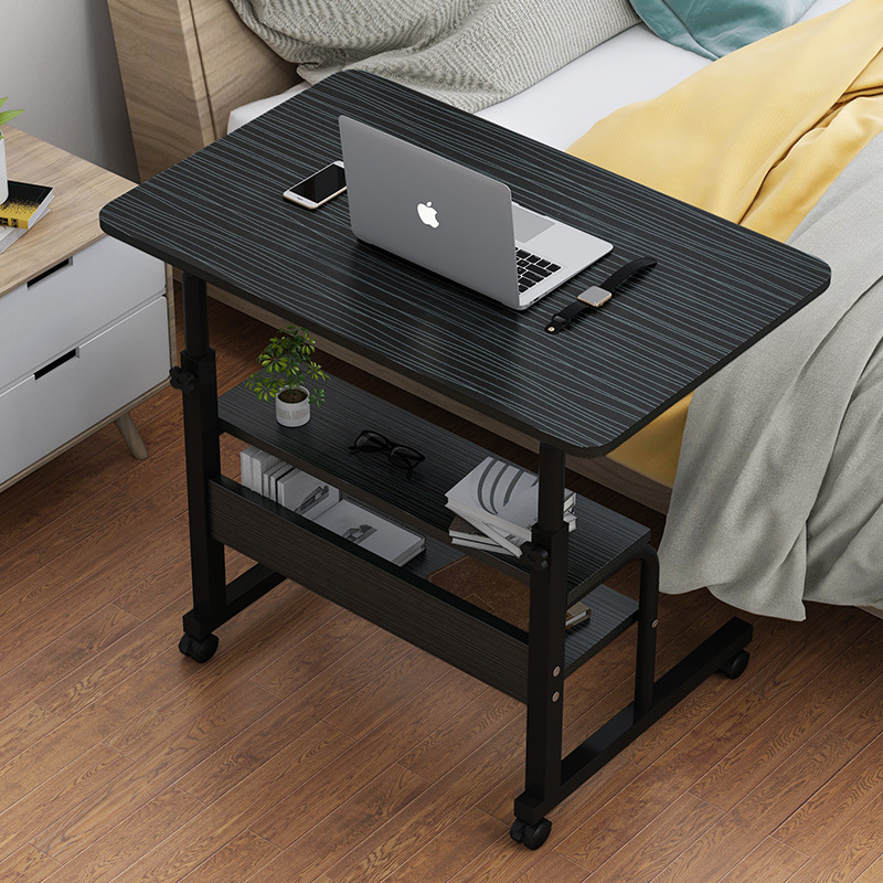 Calibre 2-tier Sofa Bed Side Table Laptop Desk with Shelves and Wheels (Black Multi)
