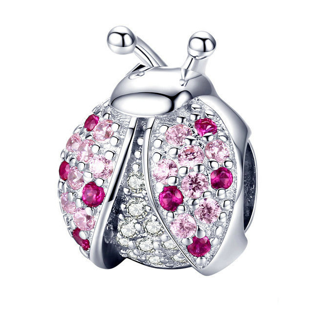S925 Sterling Silver Ladybug Lucky Charm CZ Diamonds Pendant 