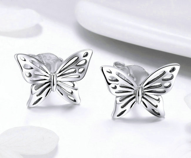 S925 Sterling Silver Butterfly Stud Earrings 