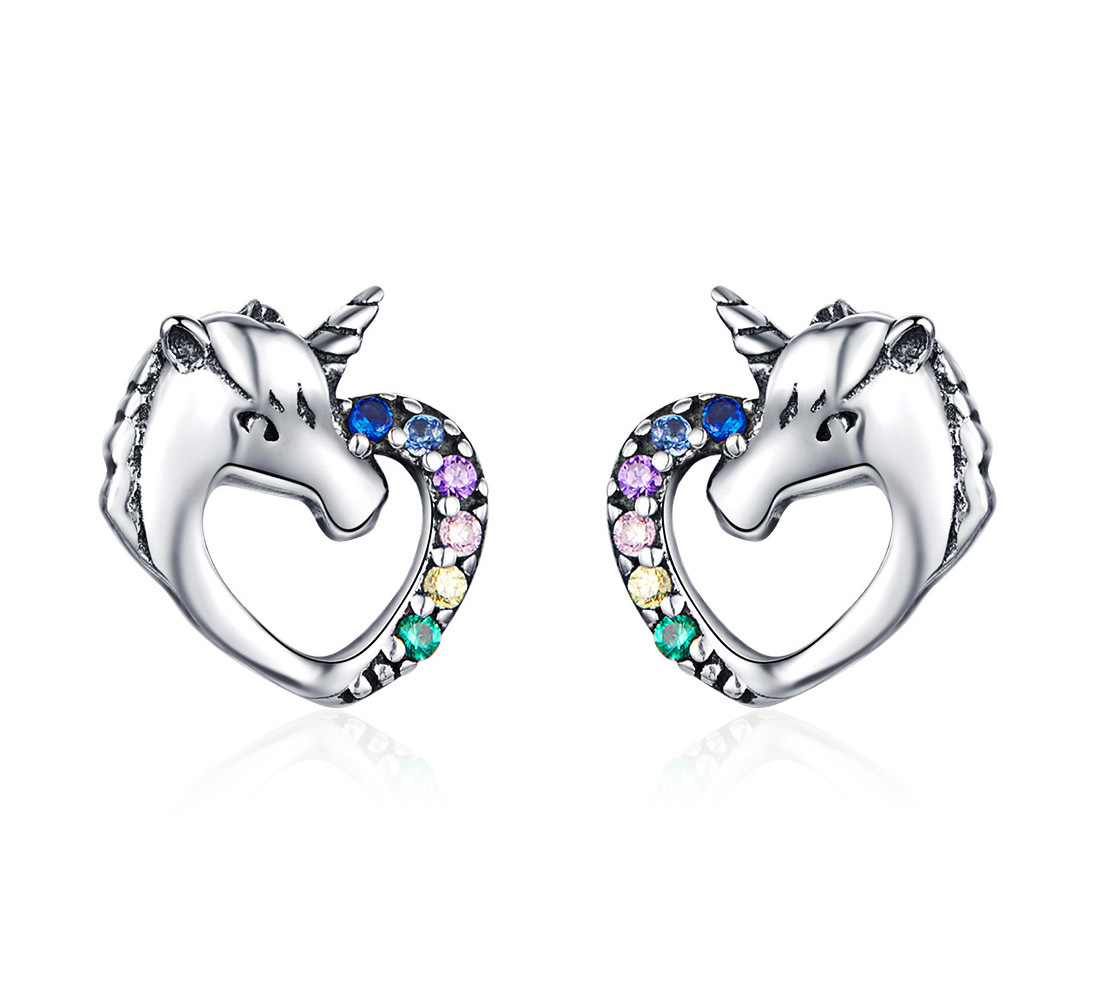 S925 Sterling Silver Unicorn Stud Earrings 
