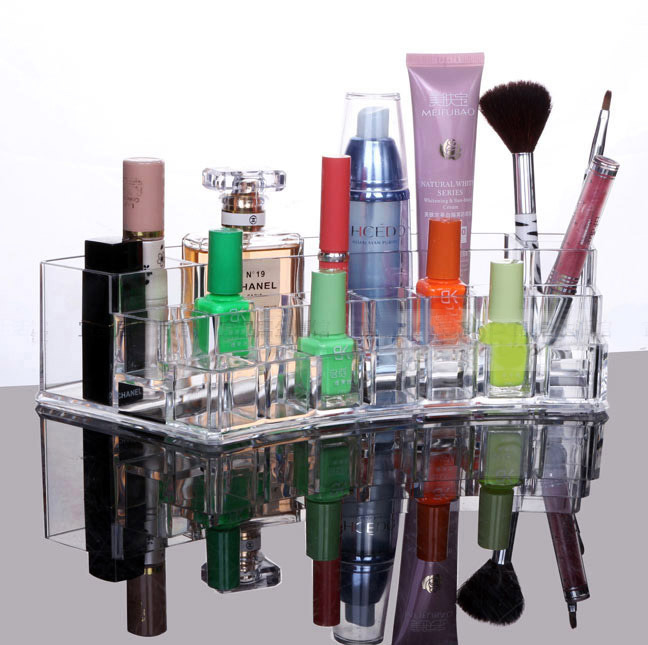 Crystal Curved Cosmetic Organizer Lipstick Perfume Nail Polish Storage Makeup Display Box