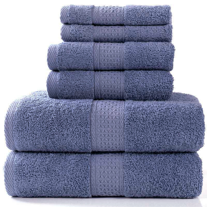 3-Piece Deluxe Cotton Towels Set: Bath Towel, Hand Towel & Face Washer (Slate Blue)