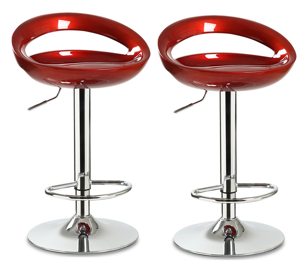 2 x  Envy High Gloss Designer Bar Stools (Deep Red - Set of 2)