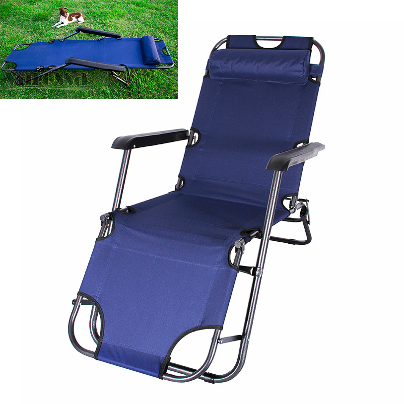 Reclining Outdoor Sun Bed Beach Deck Chair with Padded Head Rest