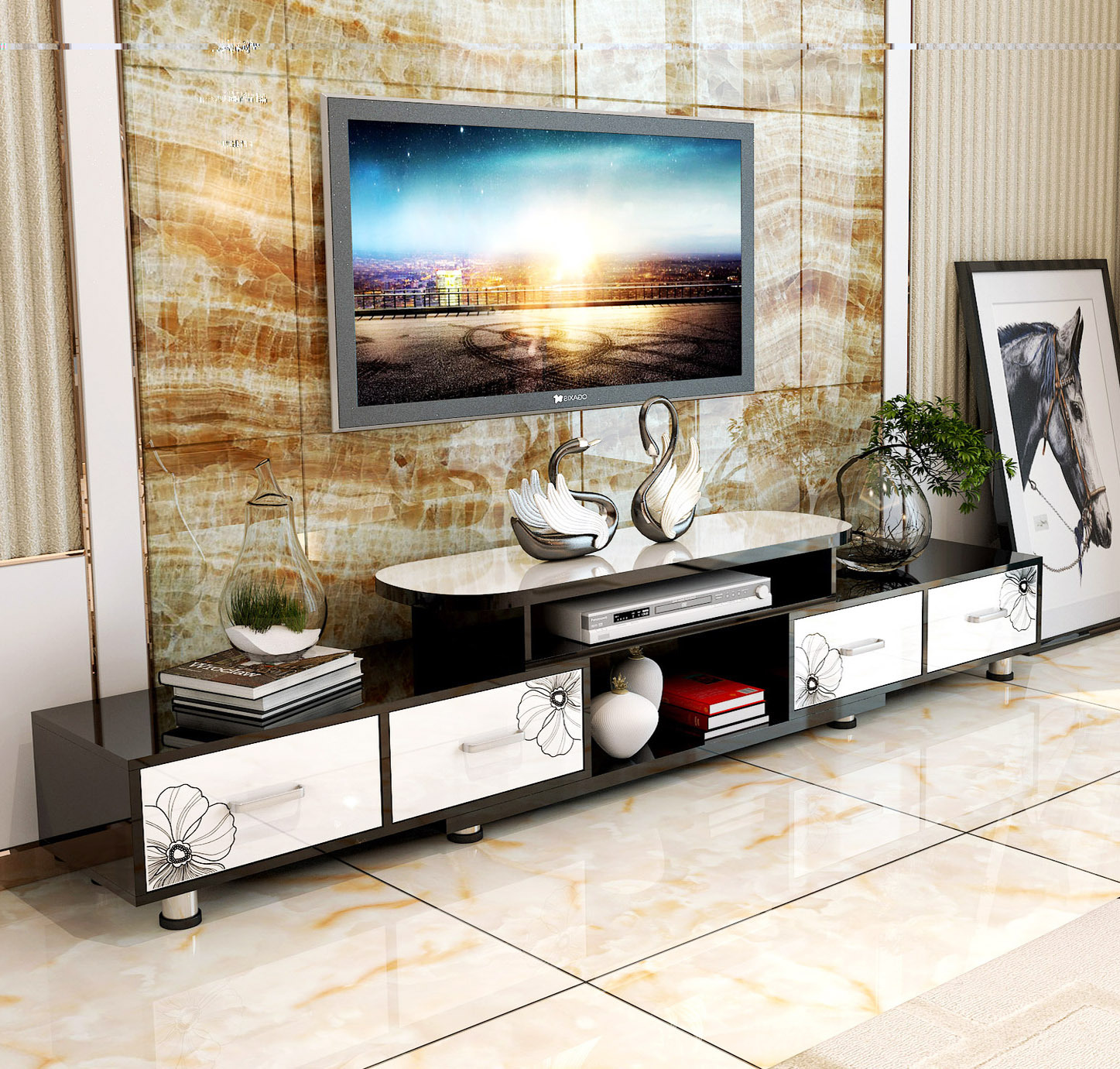 Luxe Large High Gloss Adjustable TV Cabinet