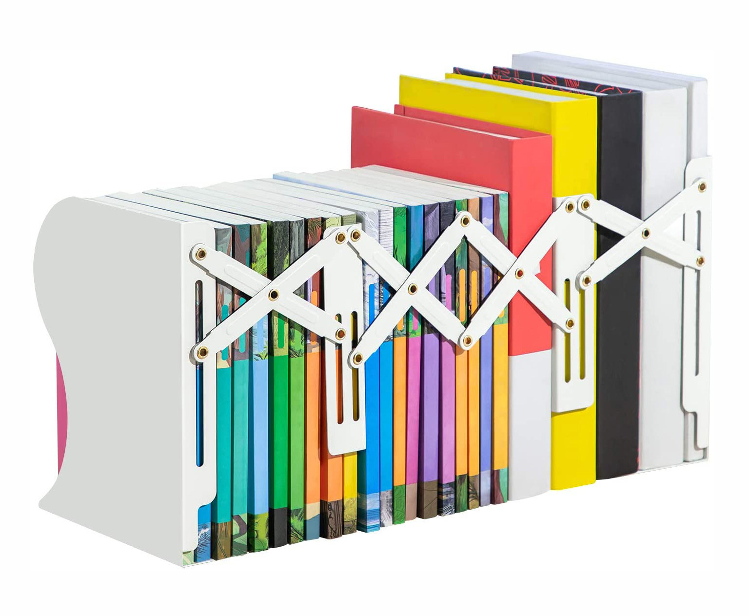 Adjustable Bookend Holder Retractable Book Stand Storage Shelf Unit Office Organiser (White)