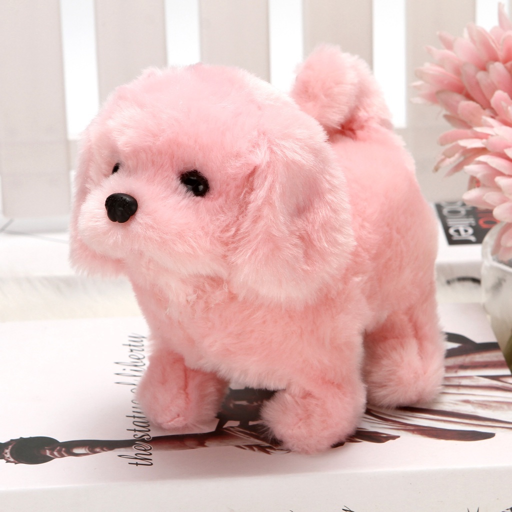 Cute Pink Plush Puppy Dog Walking Barking Pet Toy