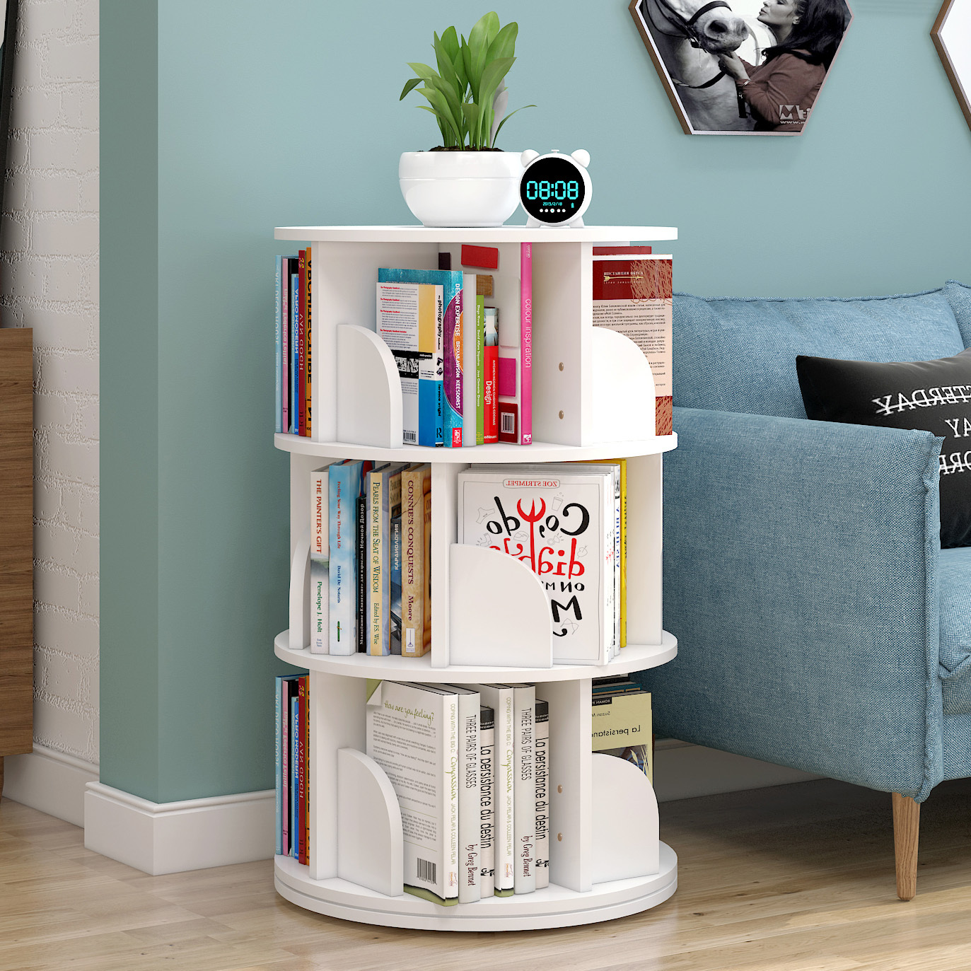 Sanctuary 360-degree Rotating 3 Tier Display Shelf Bookcase Organiser (White)