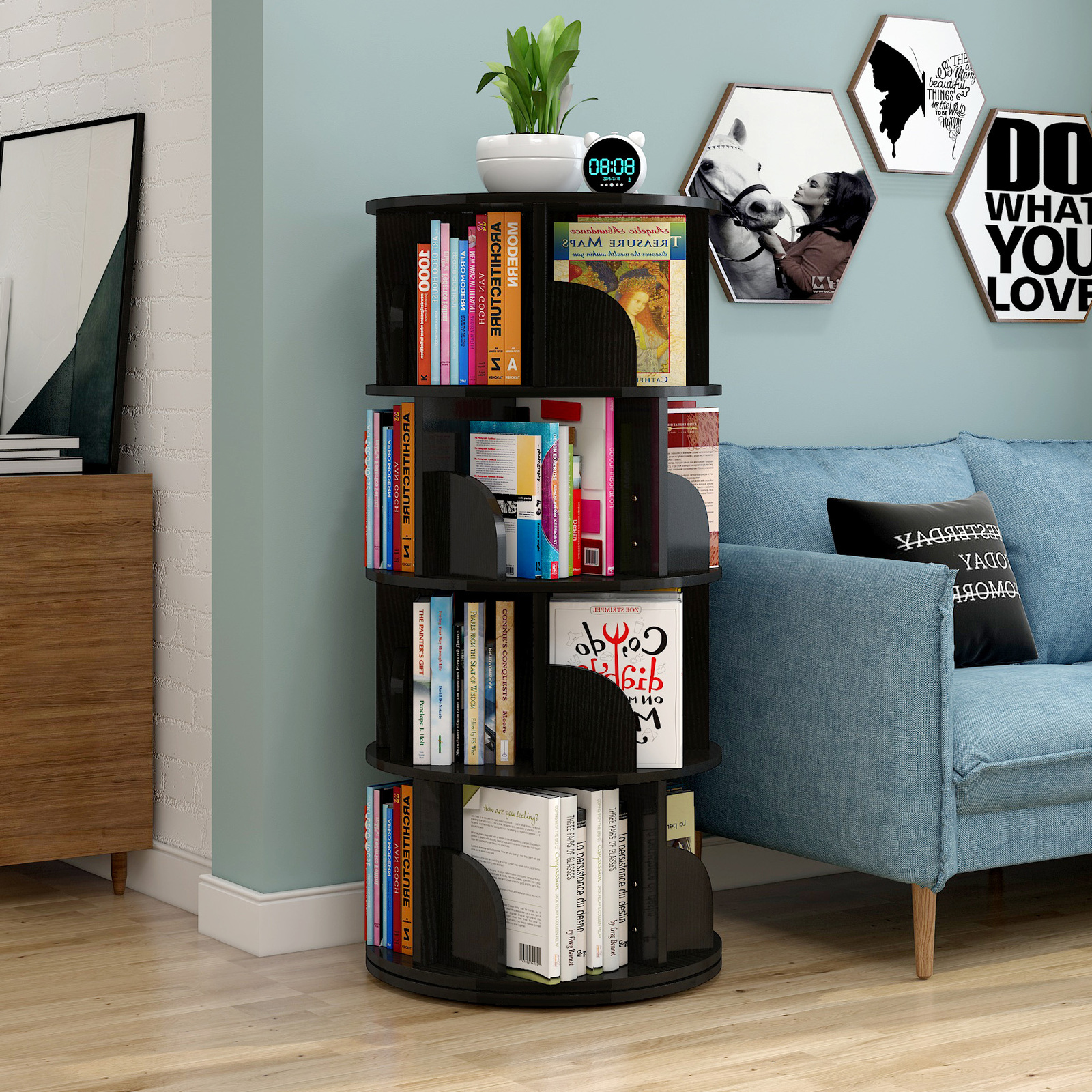 Sanctuary 360-degree Rotating 4 Tier Display Shelf Bookcase Organiser (Black)
