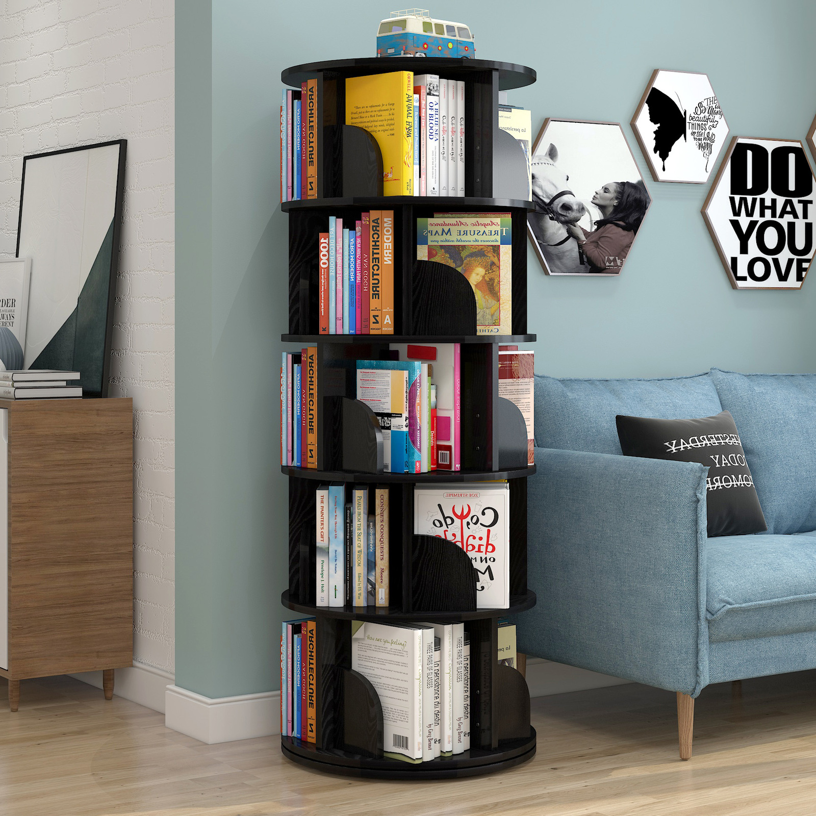 Sanctuary 360-degree Rotating 5 Tier Display Shelf Bookcase Organiser (Black)