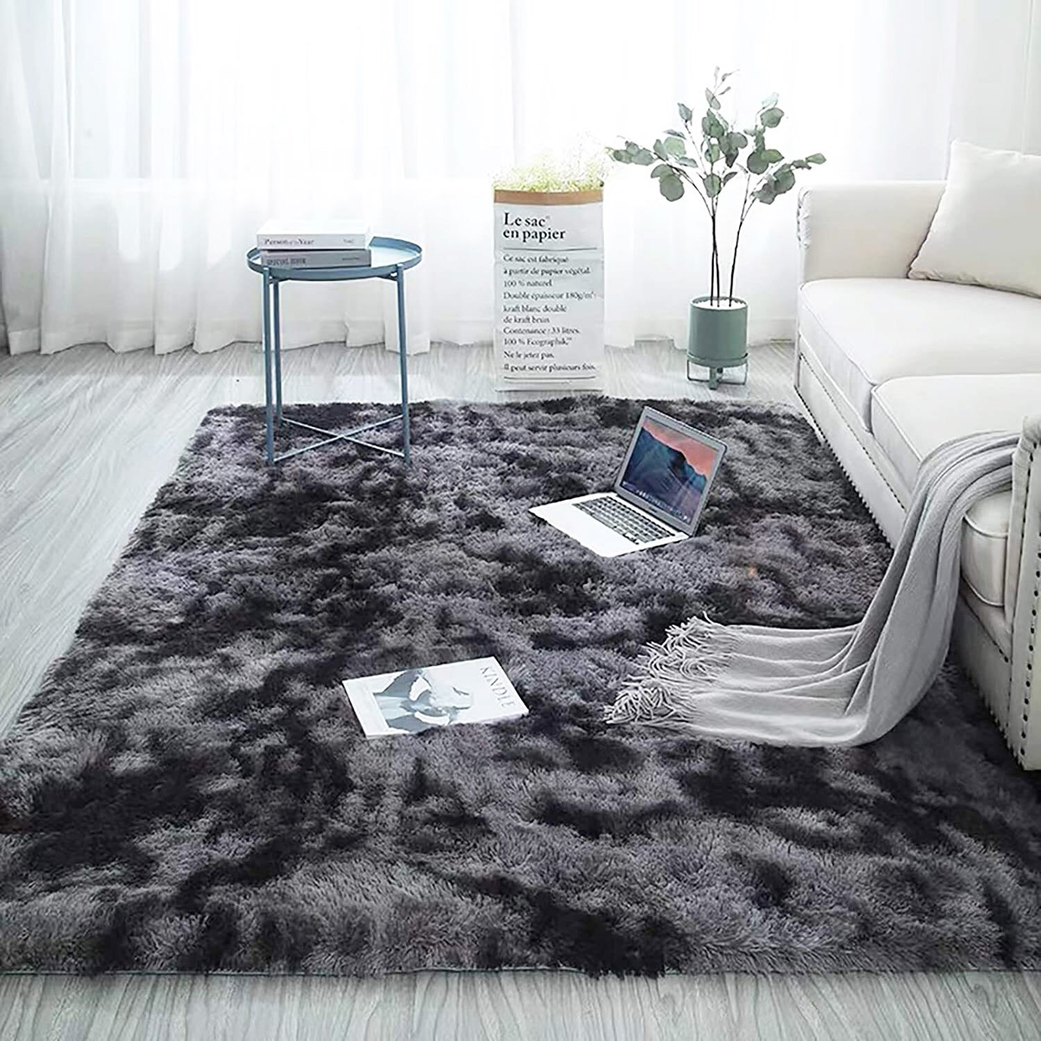 Soft Bedroom/Living Room Comfortable Shag Rug (200 x 140, Charcoal & Grey)