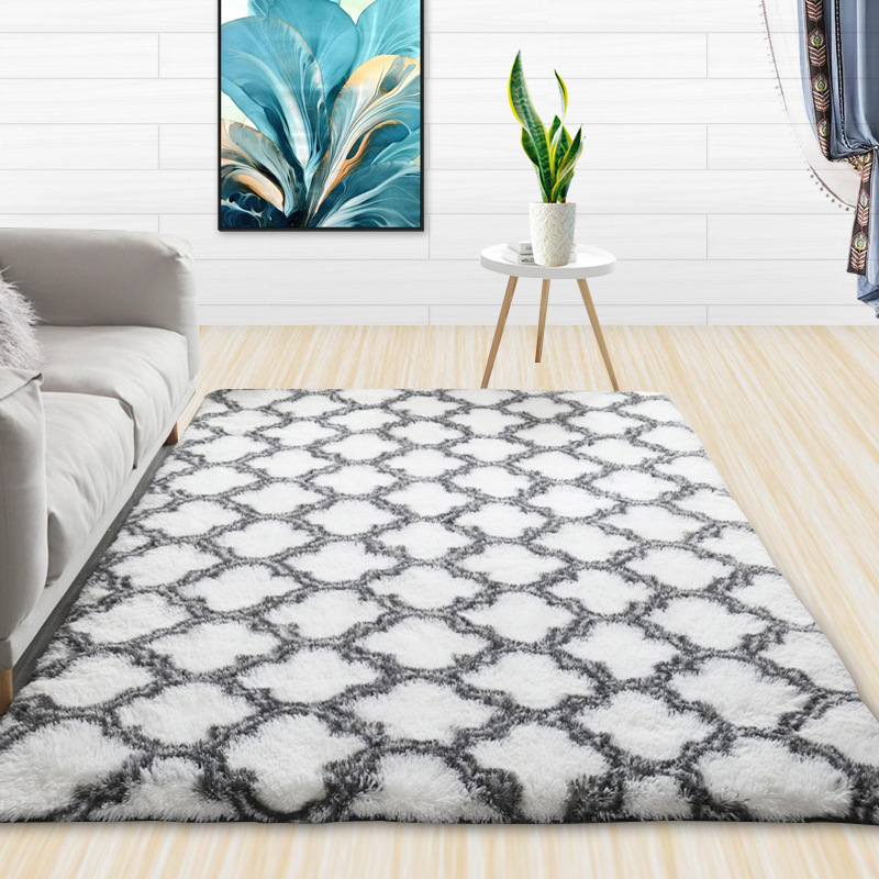 Soft Bedroom/Living Room Comfortable Shag Rug (200 x 140, White Lattice)