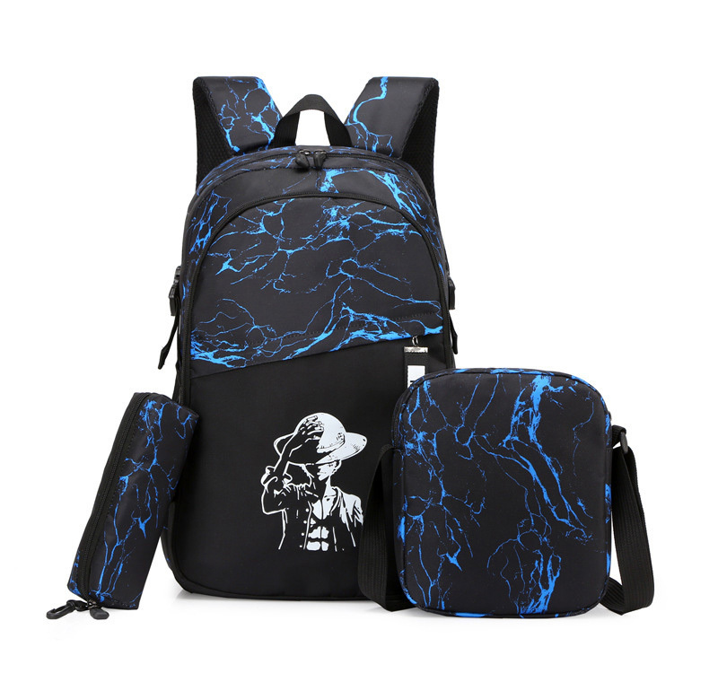 3PC Set Anime Straw Hat Backpack Shoulder Bag, Crossbody School Bag & Penholder